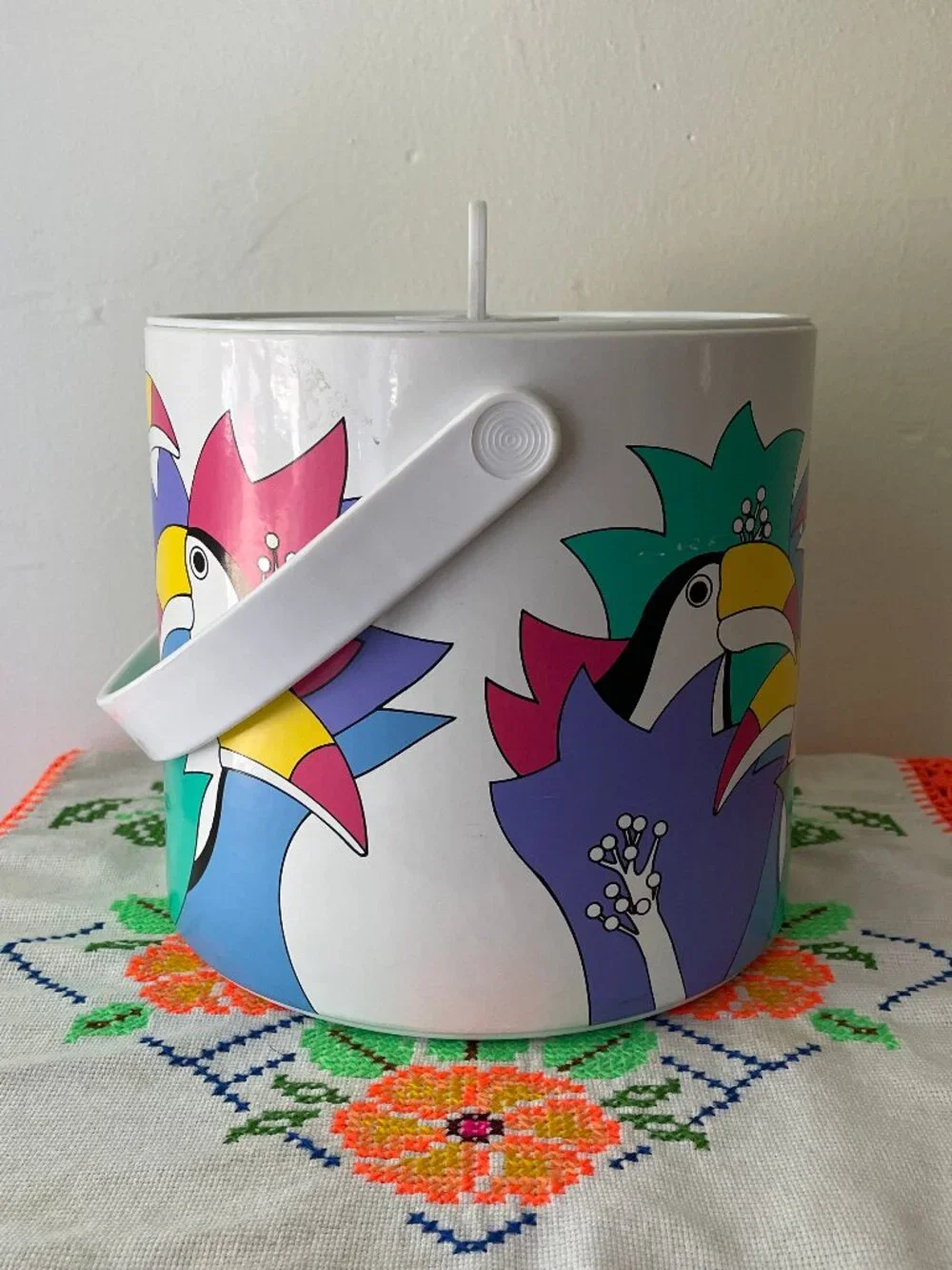 Vintage Toucan Ice Bucket with Coaster & Tongs